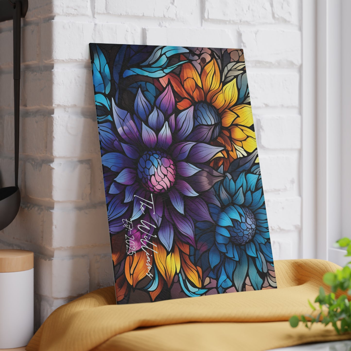 Personalized Floral Stained Art Glass Cutting Board | Luxury Gift Ideas Home Kitchen Decor