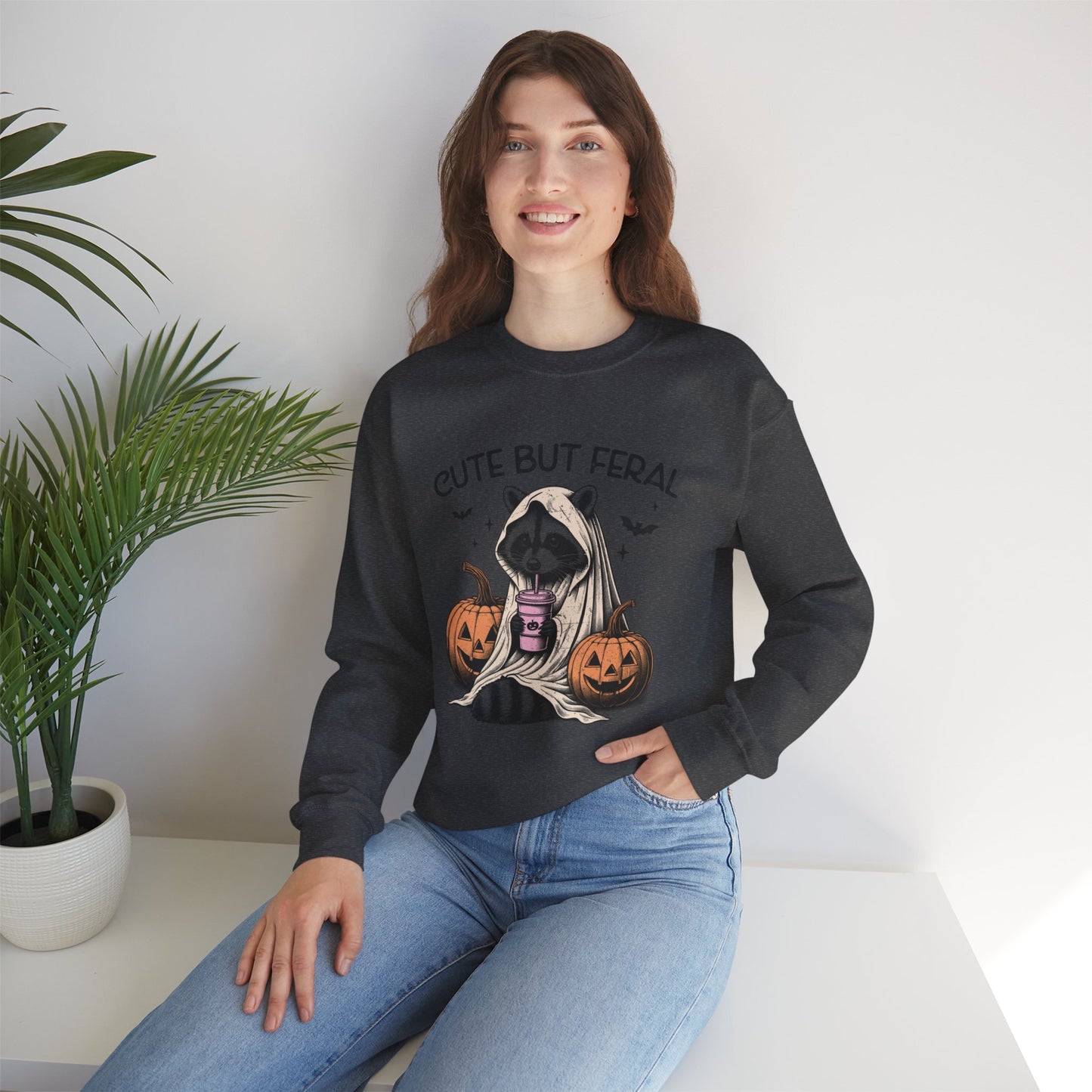 Raccoon Unisex Heavy Blend™ Crewneck Sweatshirt Cute and Feral Halloween Season Gift Ideas