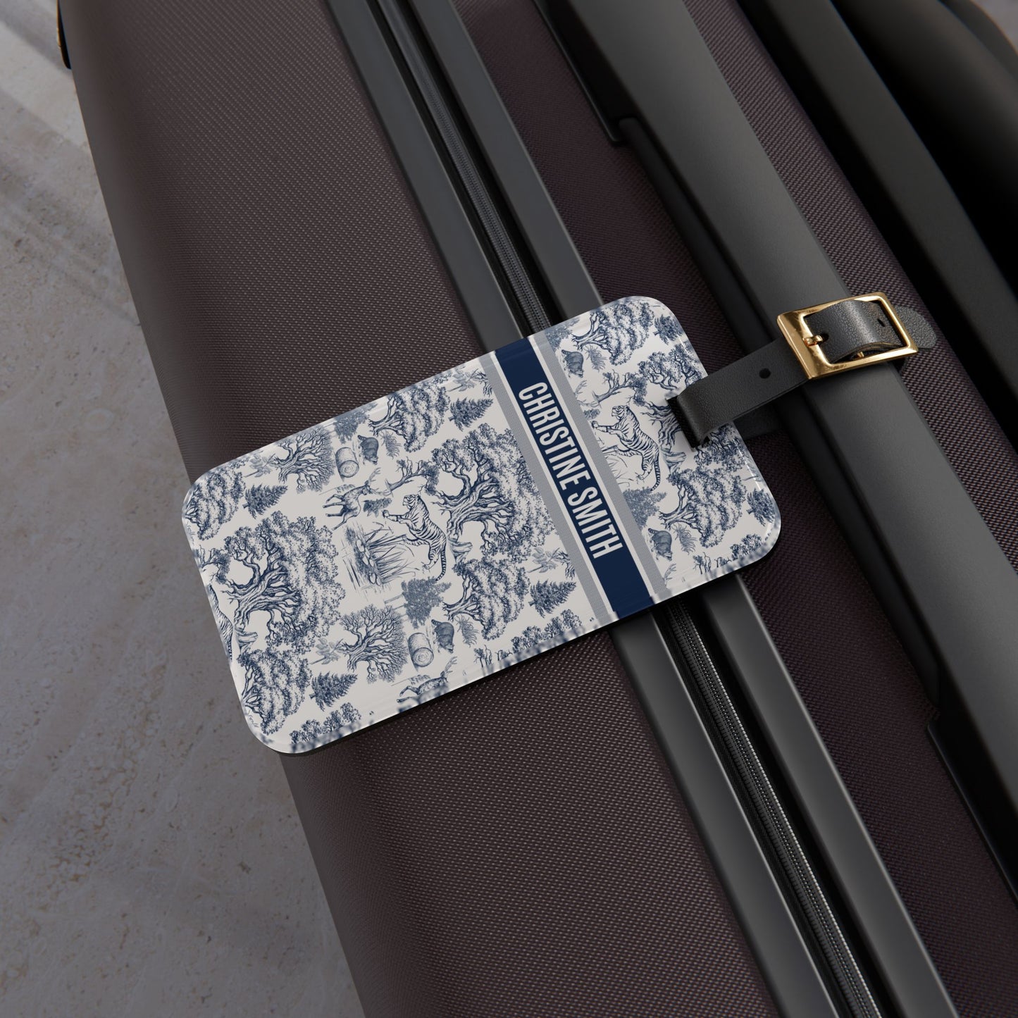 Personalized Name Travel ID Toile De Jouy Seamless Nature Landscape Pattern Version 1 Luggage Tag | Vacation Birthday Christmas Gift