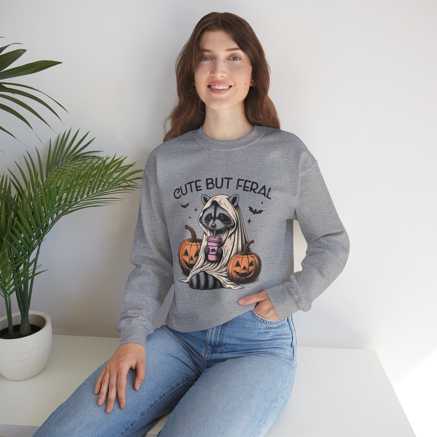 Raccoon Unisex Heavy Blend™ Crewneck Sweatshirt Cute and Feral Halloween Season Gift Ideas