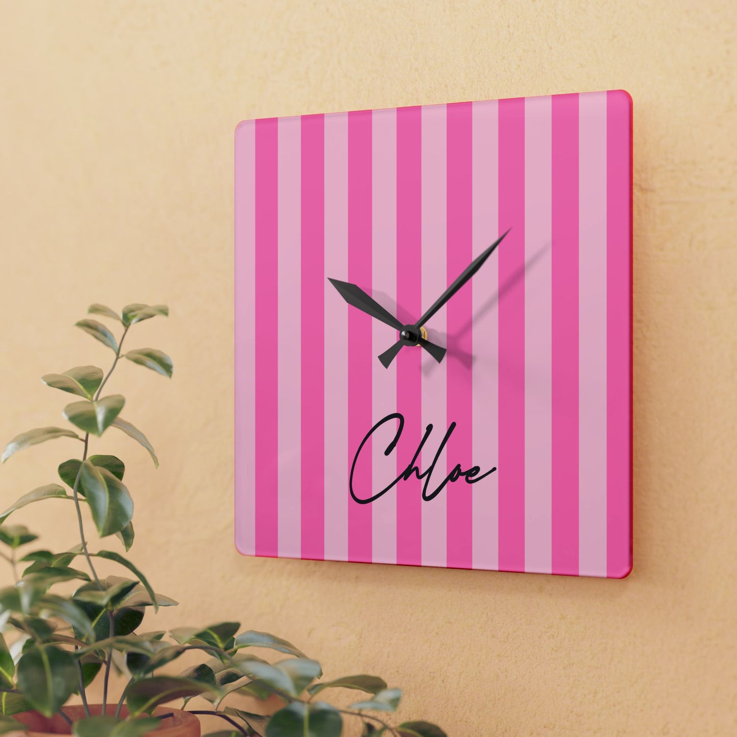 Personalized Name Acrylic Wall Clock Pink Stripes Lover Version 2 | Home Decor Gift Ideas