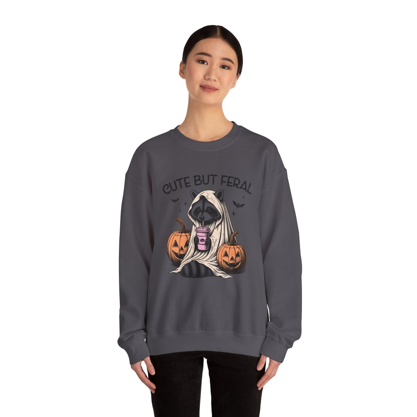 Raccoon Unisex Heavy Blend™ Crewneck Sweatshirt Cute and Feral Halloween Season Gift Ideas
