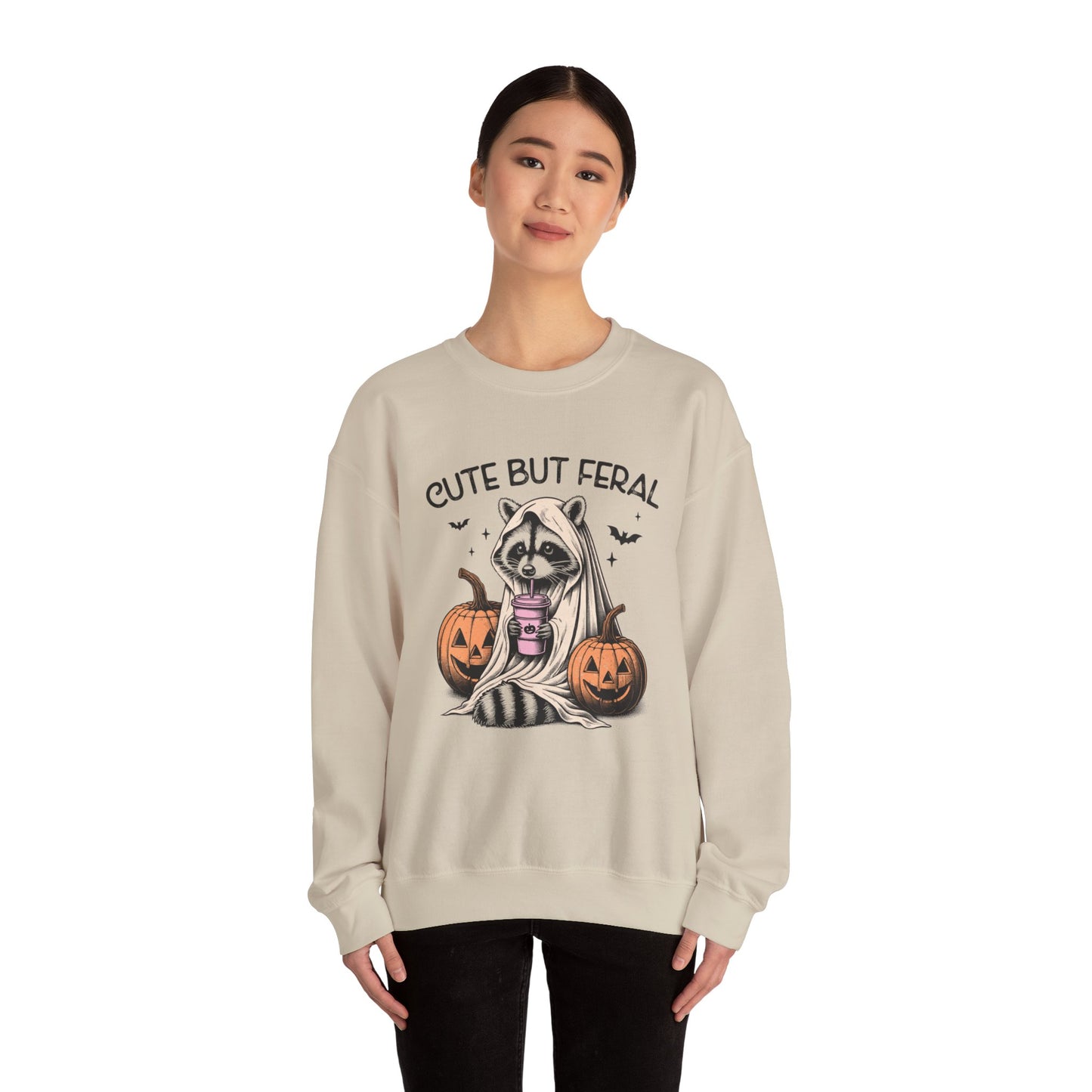 Raccoon Unisex Heavy Blend™ Crewneck Sweatshirt Cute and Feral Halloween Season Gift Ideas