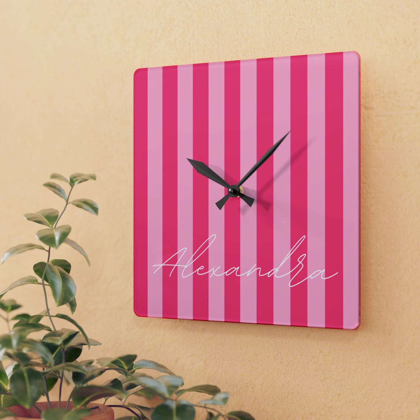 Personalized Name Acrylic Wall Clock Pink Stripes Lover Version 1 | Home Decor Gift Ideas