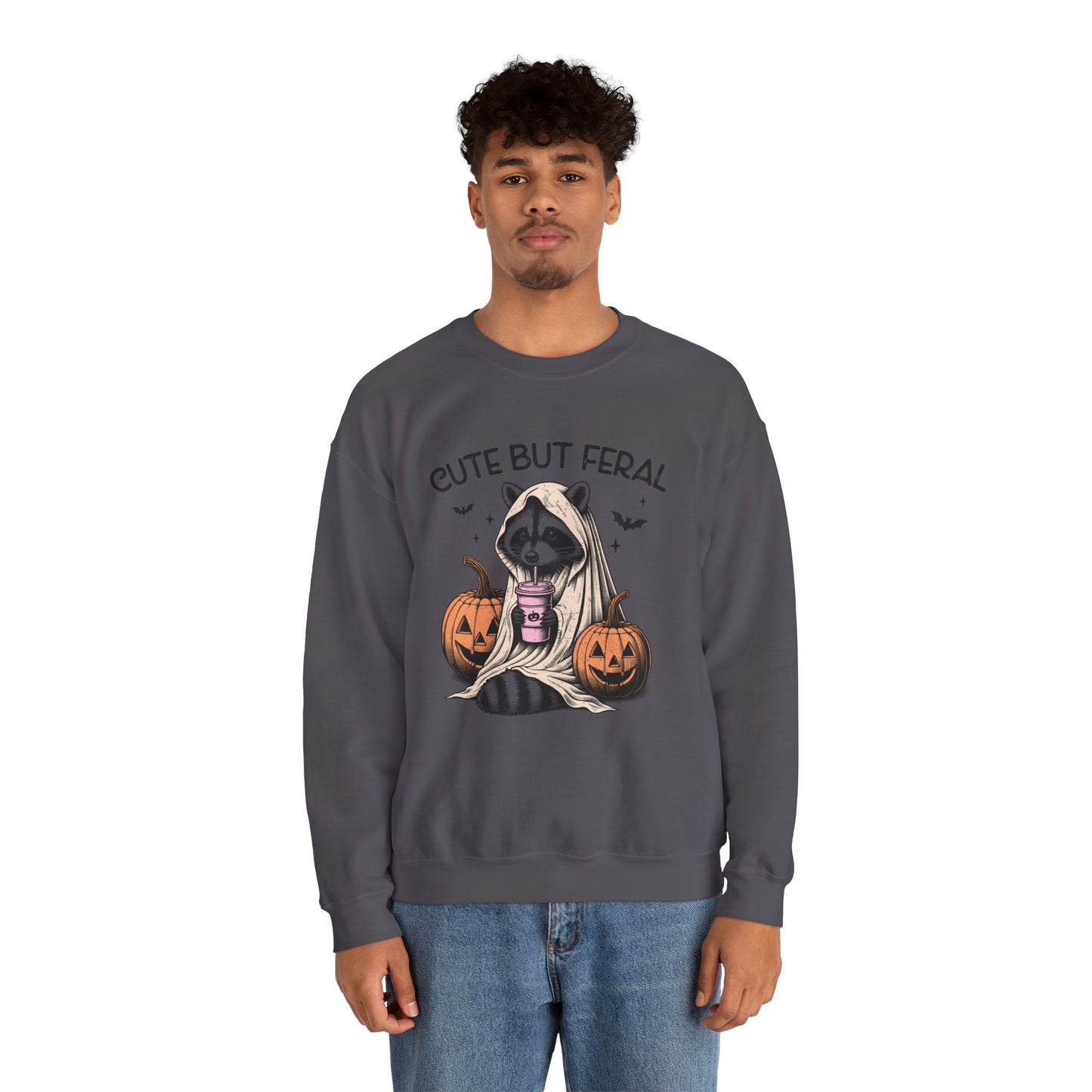 Raccoon Unisex Heavy Blend™ Crewneck Sweatshirt Cute and Feral Halloween Season Gift Ideas
