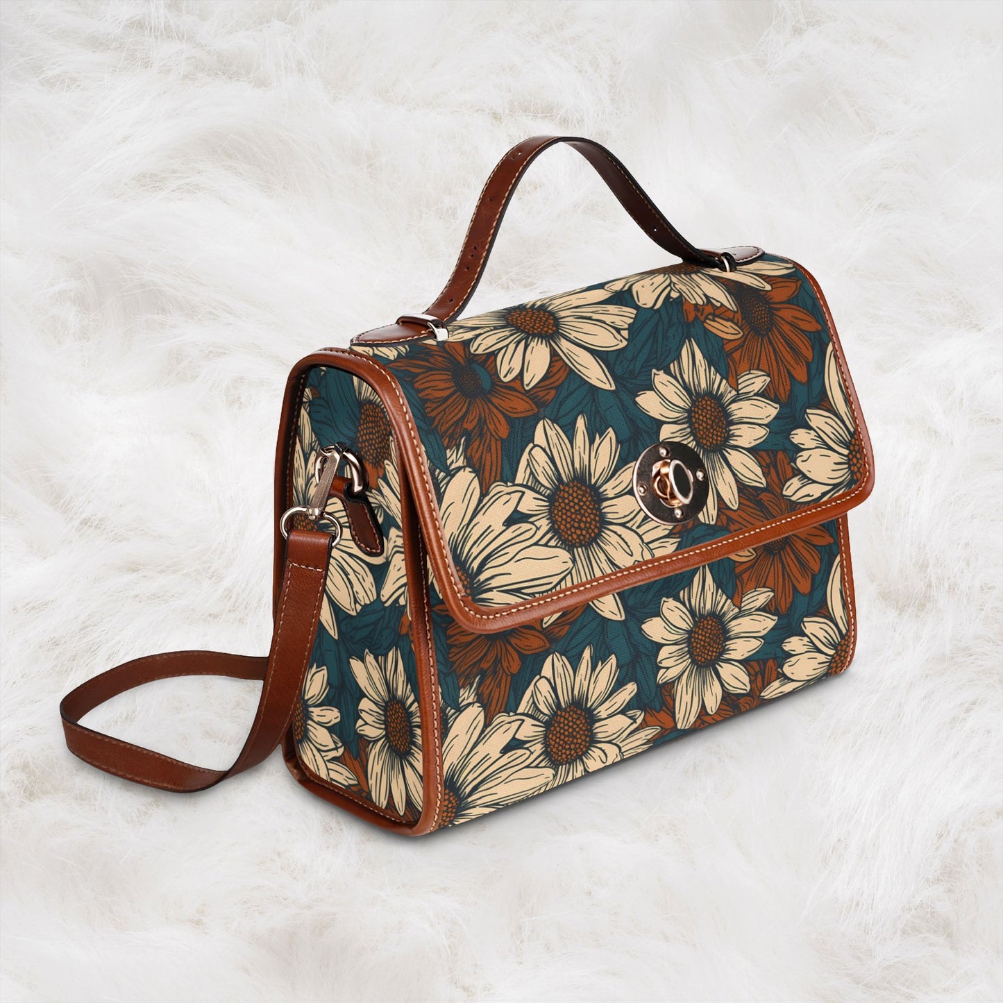 Daisy Floral Waterproof Canvas Bag | Vintage Sunflower Satchel Crossbody Shoulder Tote Handbag