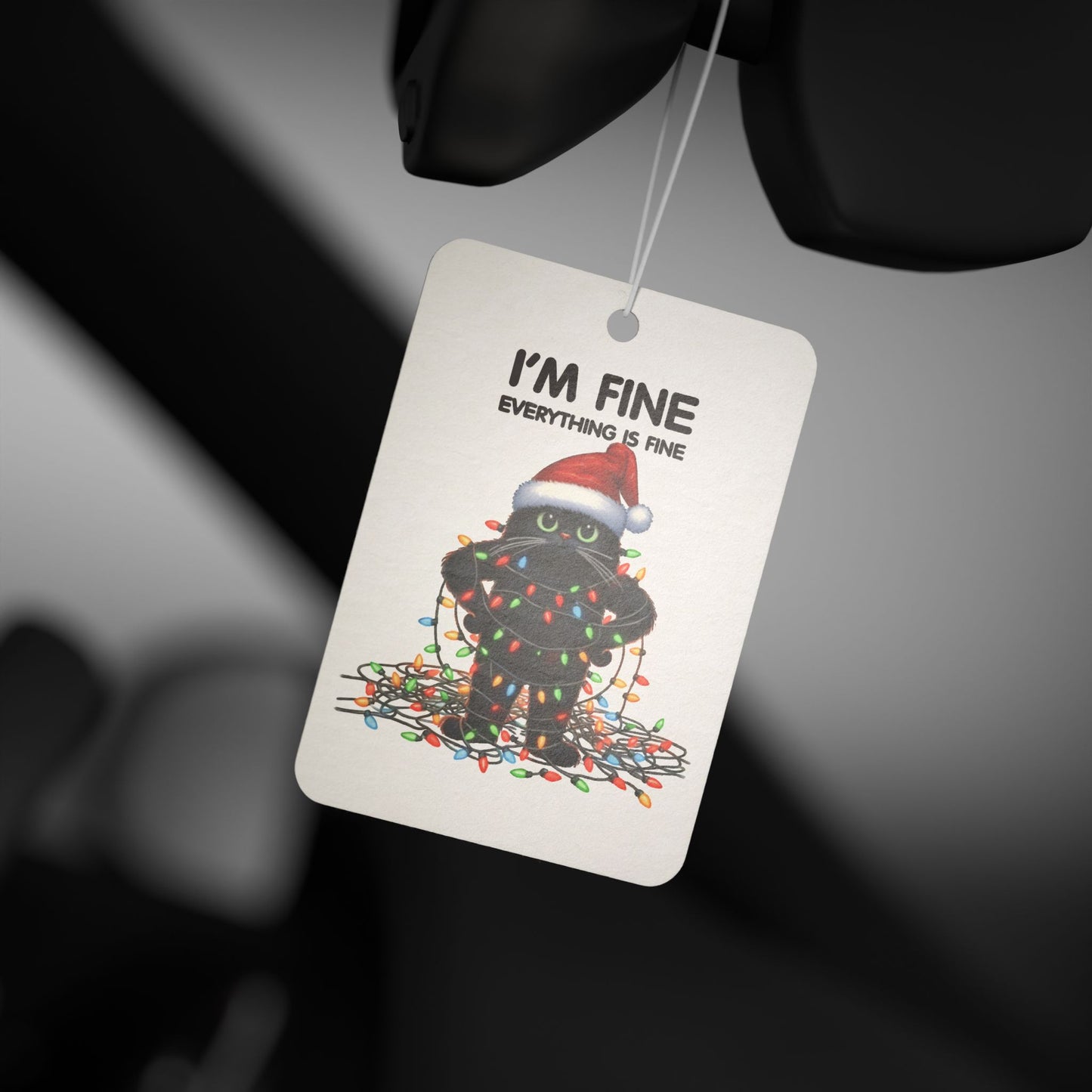 Funny Cat I'm Fine Everything's Fine Christmas Car Air Freshener Holiday Lights