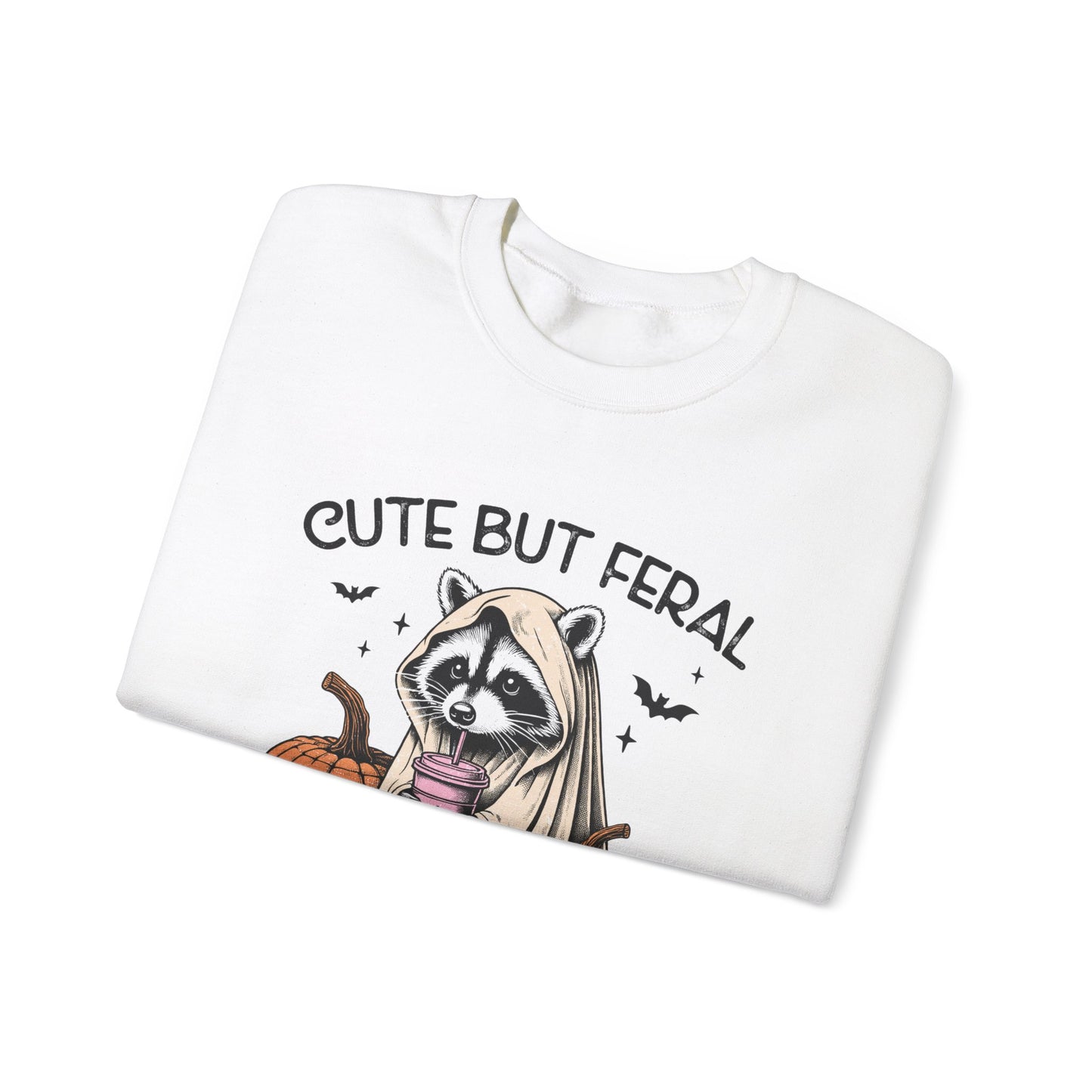 Raccoon Unisex Heavy Blend™ Crewneck Sweatshirt Cute and Feral Halloween Season Gift Ideas