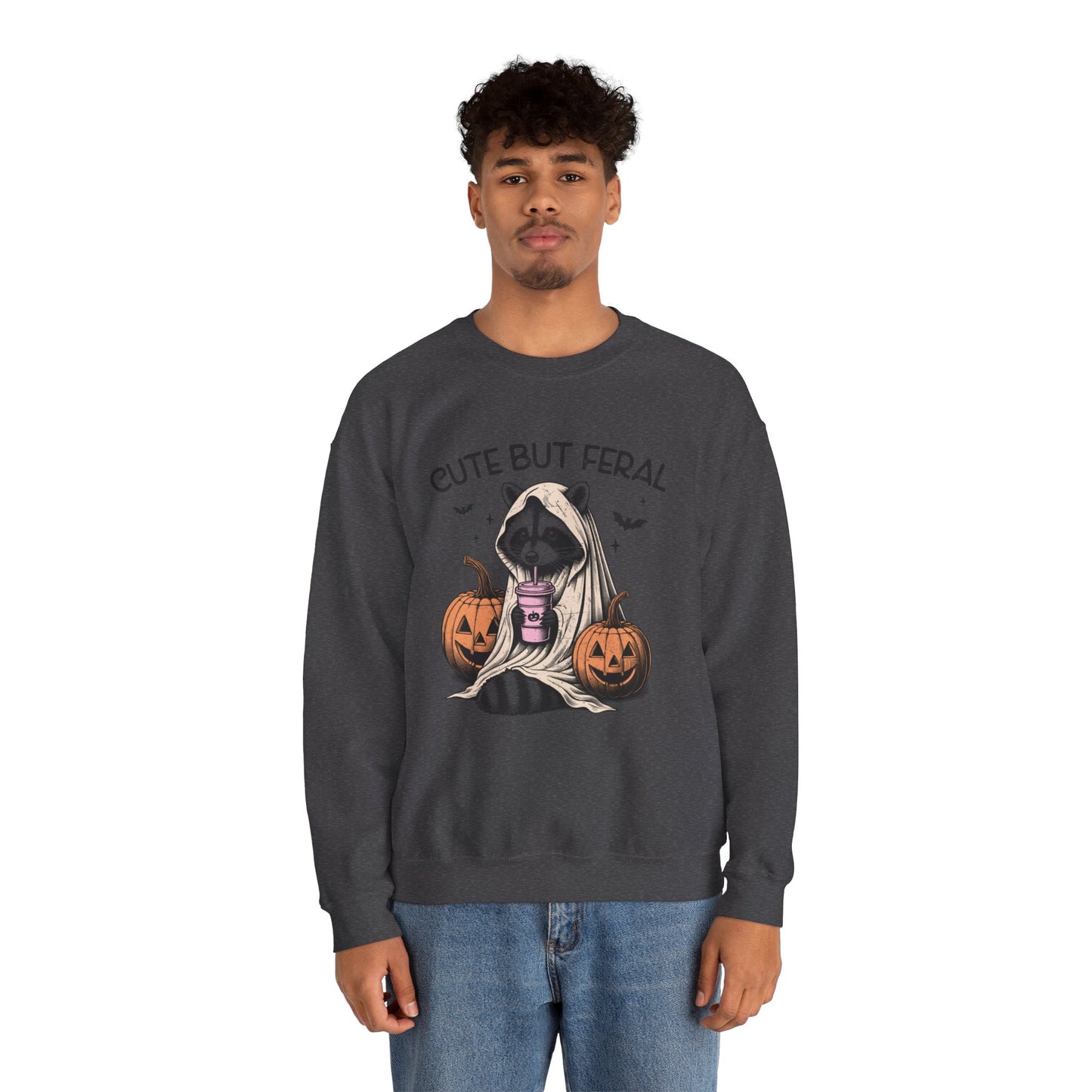 Raccoon Unisex Heavy Blend™ Crewneck Sweatshirt Cute and Feral Halloween Season Gift Ideas