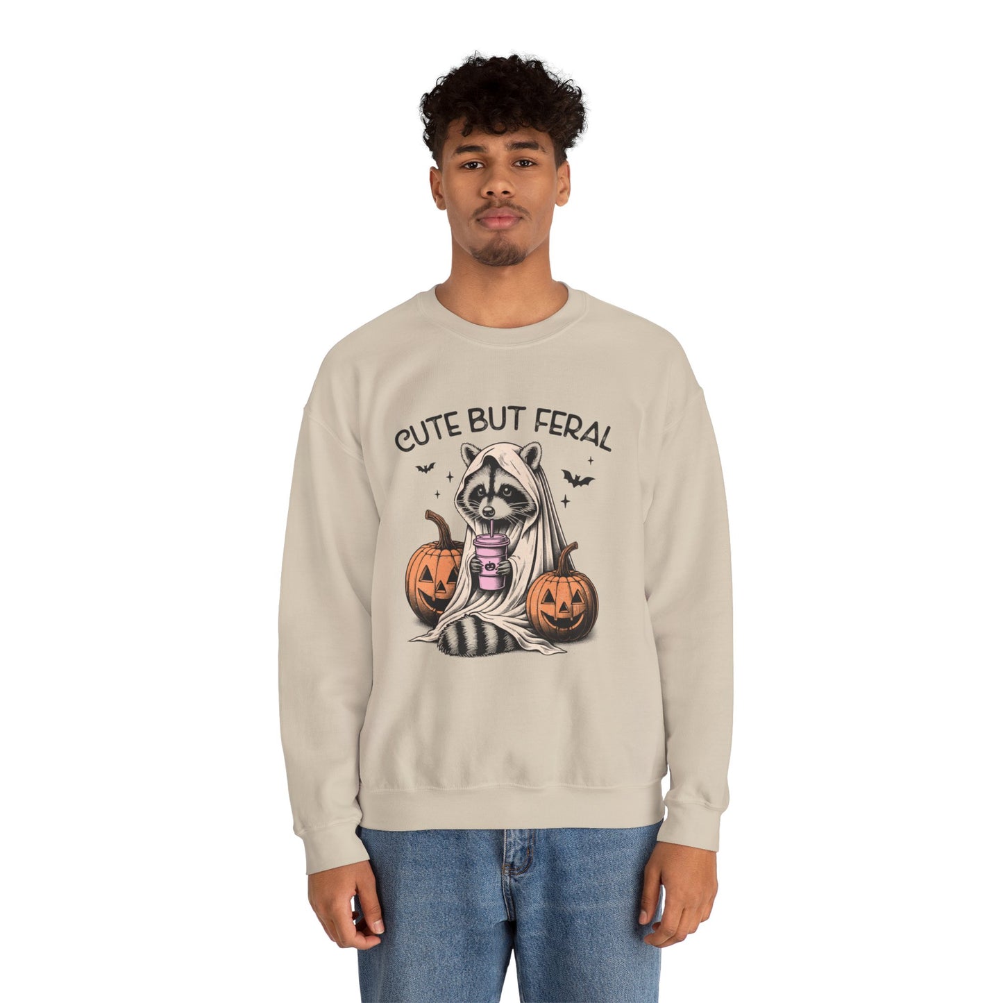 Raccoon Unisex Heavy Blend™ Crewneck Sweatshirt Cute and Feral Halloween Season Gift Ideas