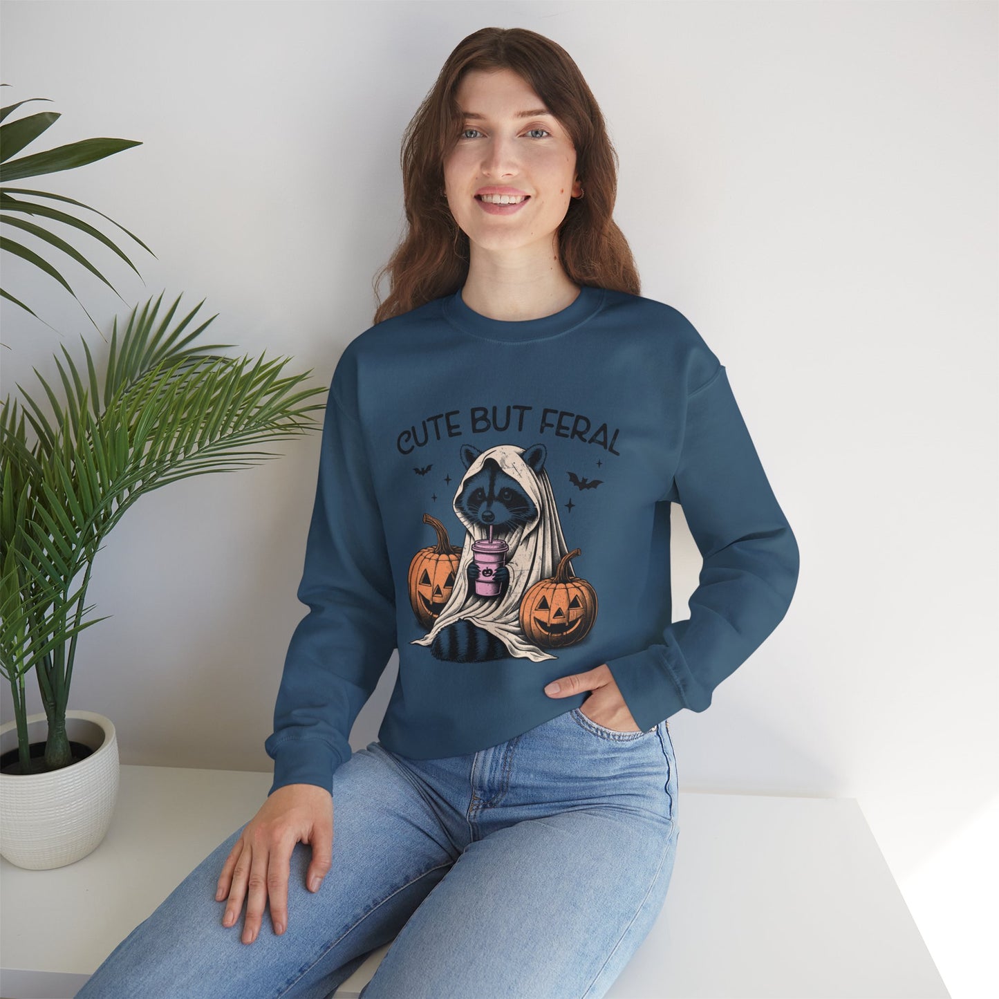 Raccoon Unisex Heavy Blend™ Crewneck Sweatshirt Cute and Feral Halloween Season Gift Ideas