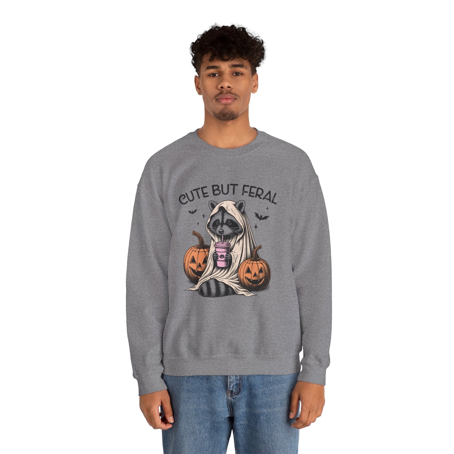 Raccoon Unisex Heavy Blend™ Crewneck Sweatshirt Cute and Feral Halloween Season Gift Ideas