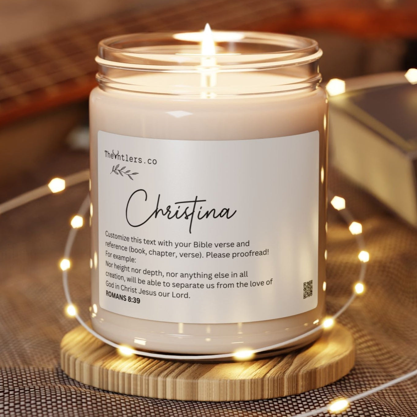 Personalized Scripture with Name Soy Wax Candle, Decoration Gift Idea, Eco Friendly 9oz
