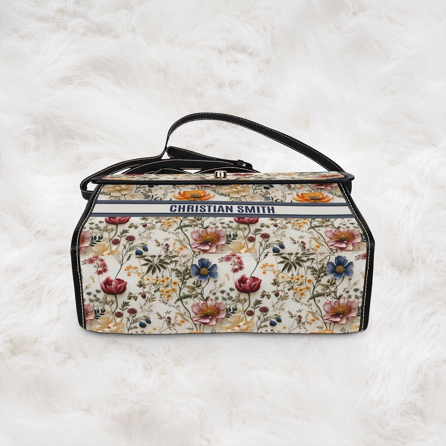 Personalized Name Waterproof Canvas Bag | Floral Flower Pattern Crossbody Shoulder Tote Handbag