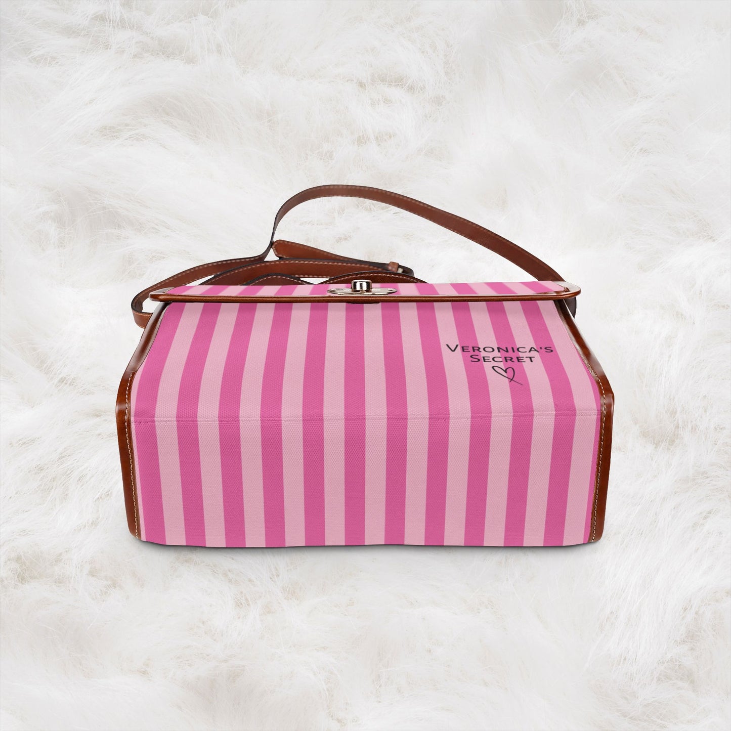 Personalized Name Waterproof Canvas Bag | Pink Stripe Crossbody Shoulder Tote Handbag