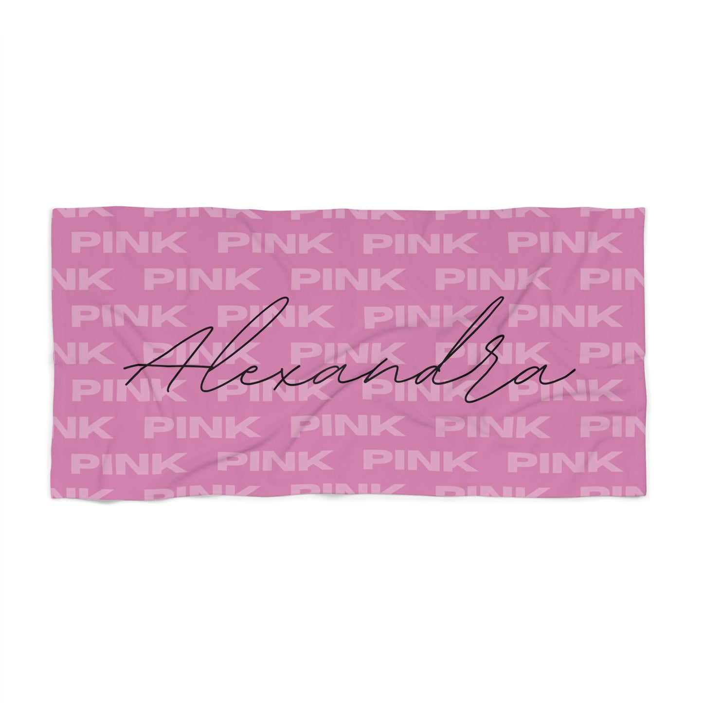 Personalized Name Pink Beach Towel | Birthday Anniversary Gift Idea Travel Vacation Summer Pool Bath
