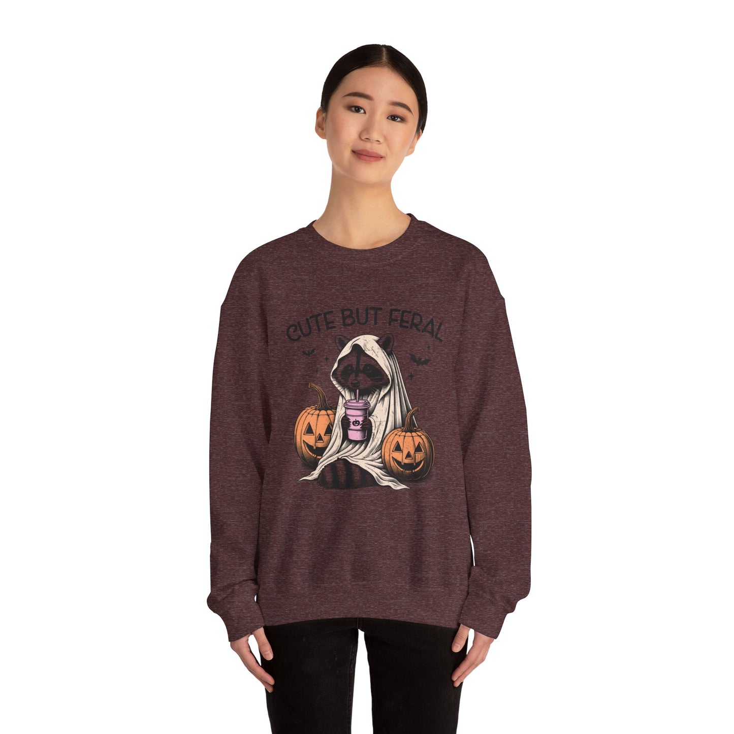 Raccoon Unisex Heavy Blend™ Crewneck Sweatshirt Cute and Feral Halloween Season Gift Ideas