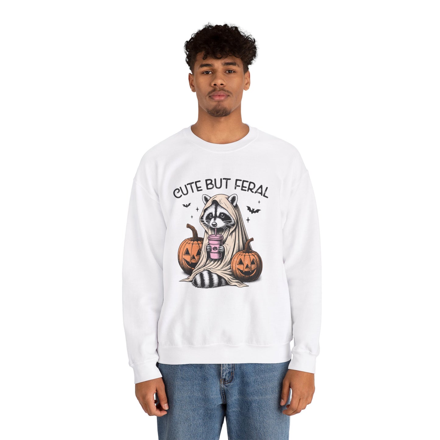 Raccoon Unisex Heavy Blend™ Crewneck Sweatshirt Cute and Feral Halloween Season Gift Ideas