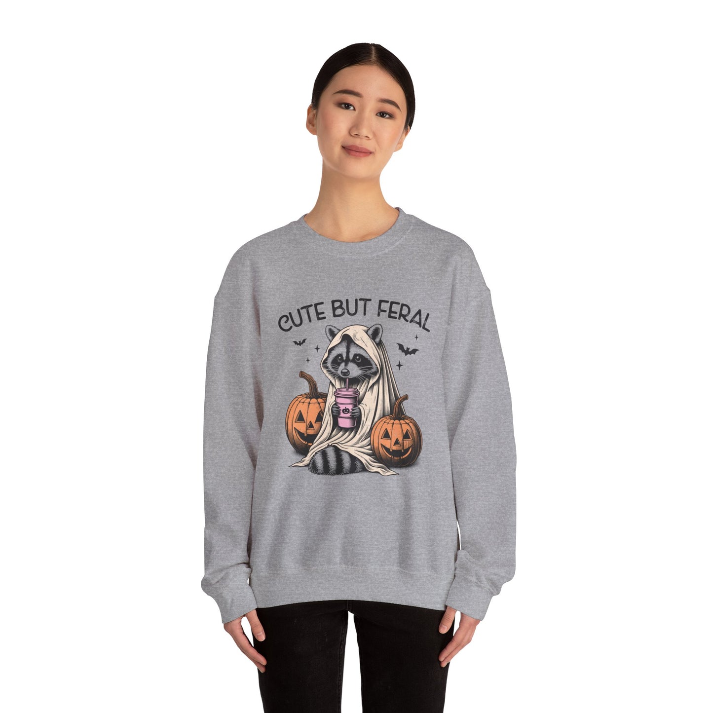 Raccoon Unisex Heavy Blend™ Crewneck Sweatshirt Cute and Feral Halloween Season Gift Ideas