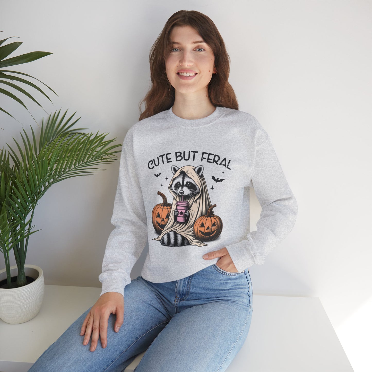 Raccoon Unisex Heavy Blend™ Crewneck Sweatshirt Cute and Feral Halloween Season Gift Ideas