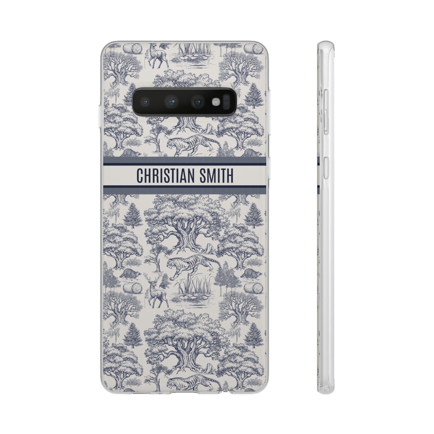 Personalized Name Vintage Toile De Jouy French Nature Landscape Seamless Pattern Fashion Art Flexi Phone Case Version 2 | Christmas Birthday Gifts