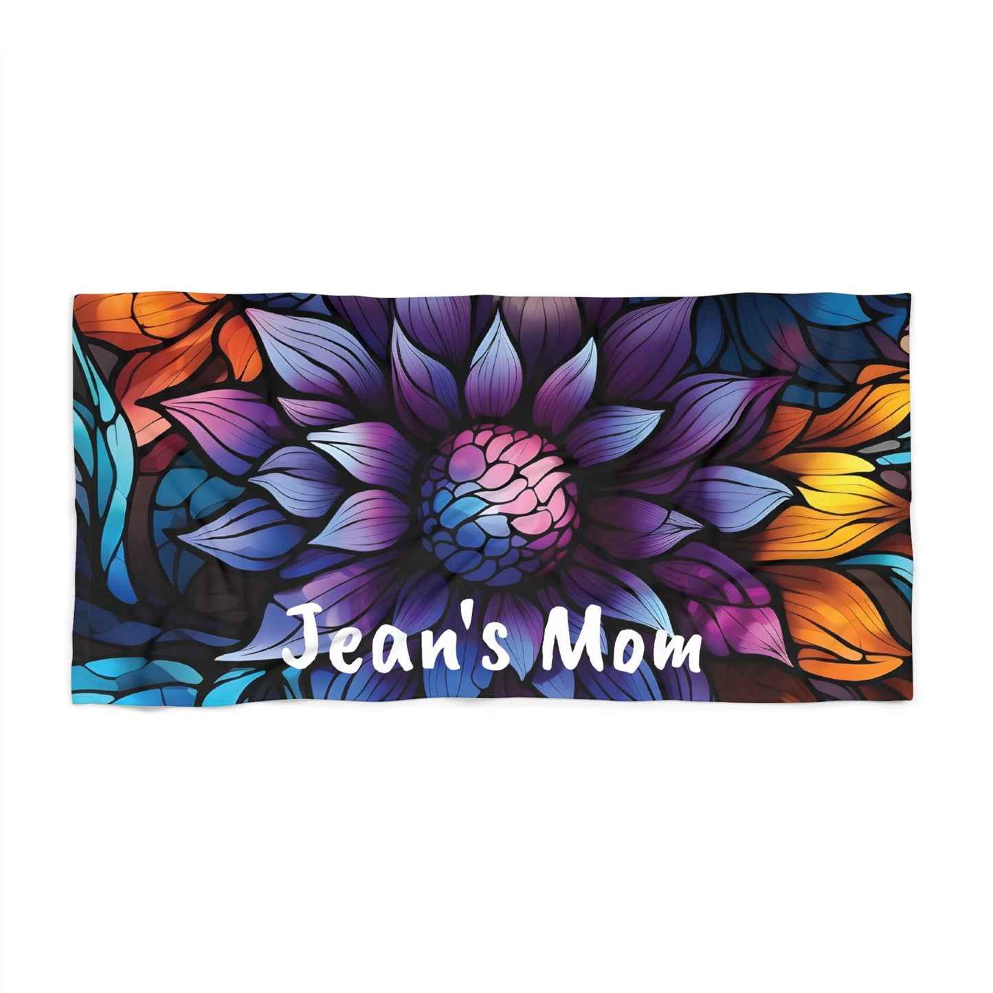 Personalized Name Colorful Floral Flower Beach Towel | Birthday Anniversary Gift Idea Travel Vacation Summer Pool Bath