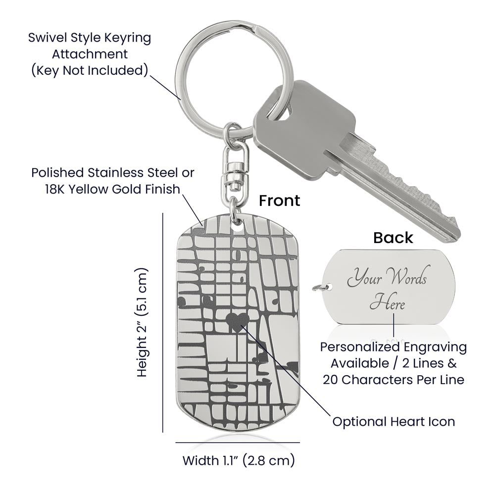 Personalized Custom Special Locations Engraved Dog Tag Map Keychain | Hunting Birthday Anniversary Christmas Gifts