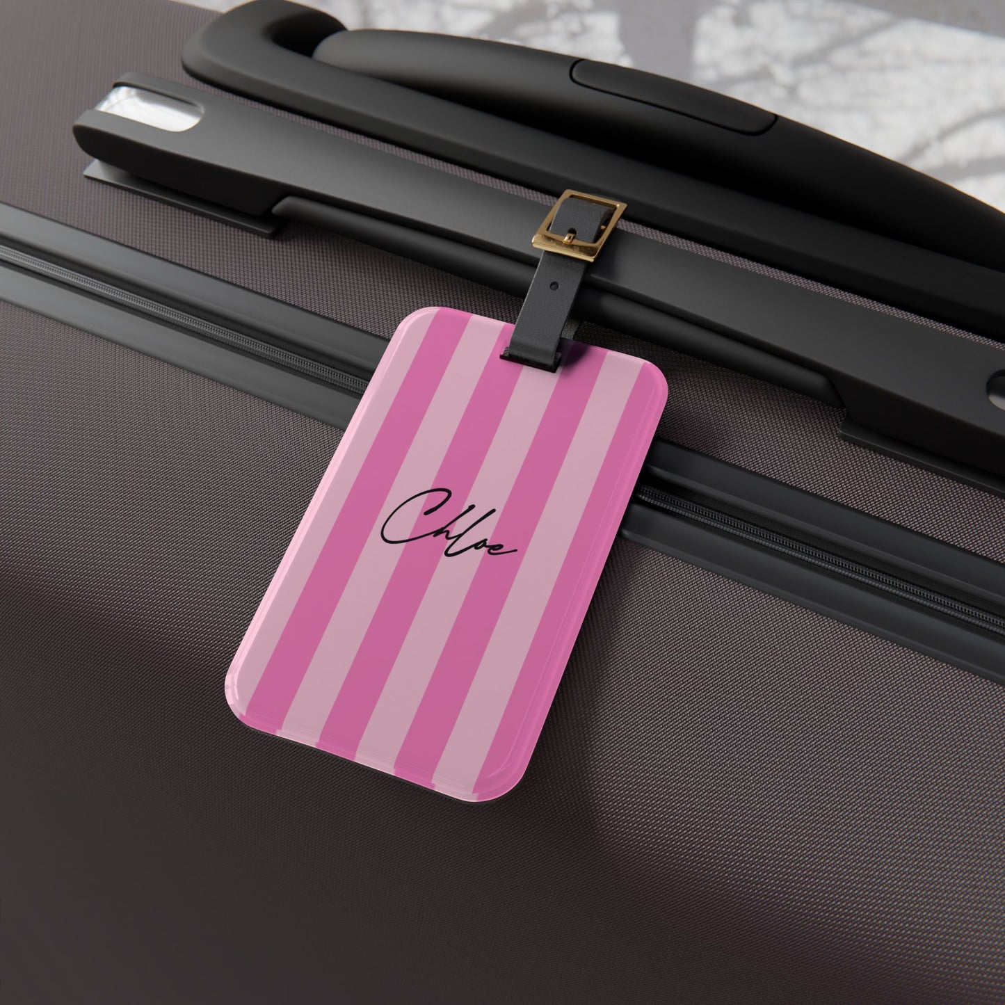 Personalized Custom Name Travel ID Pink Stripe Luggage Tag | Vacation Birthday Christmas Gift
