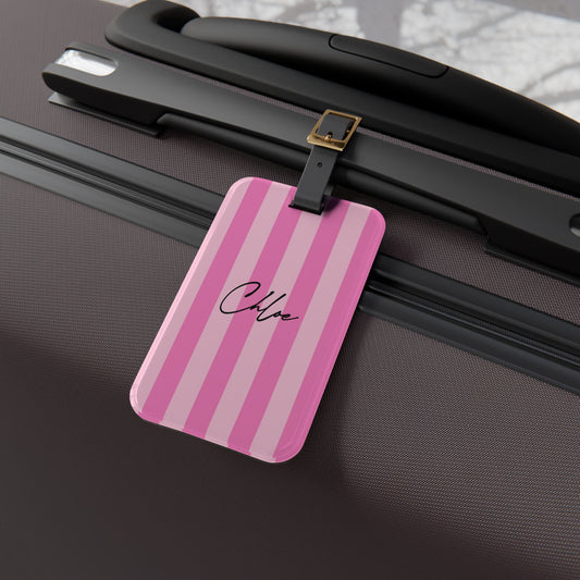 Personalized Custom Name Travel ID Pink Stripe Luggage Tag | Vacation Birthday Christmas Gift