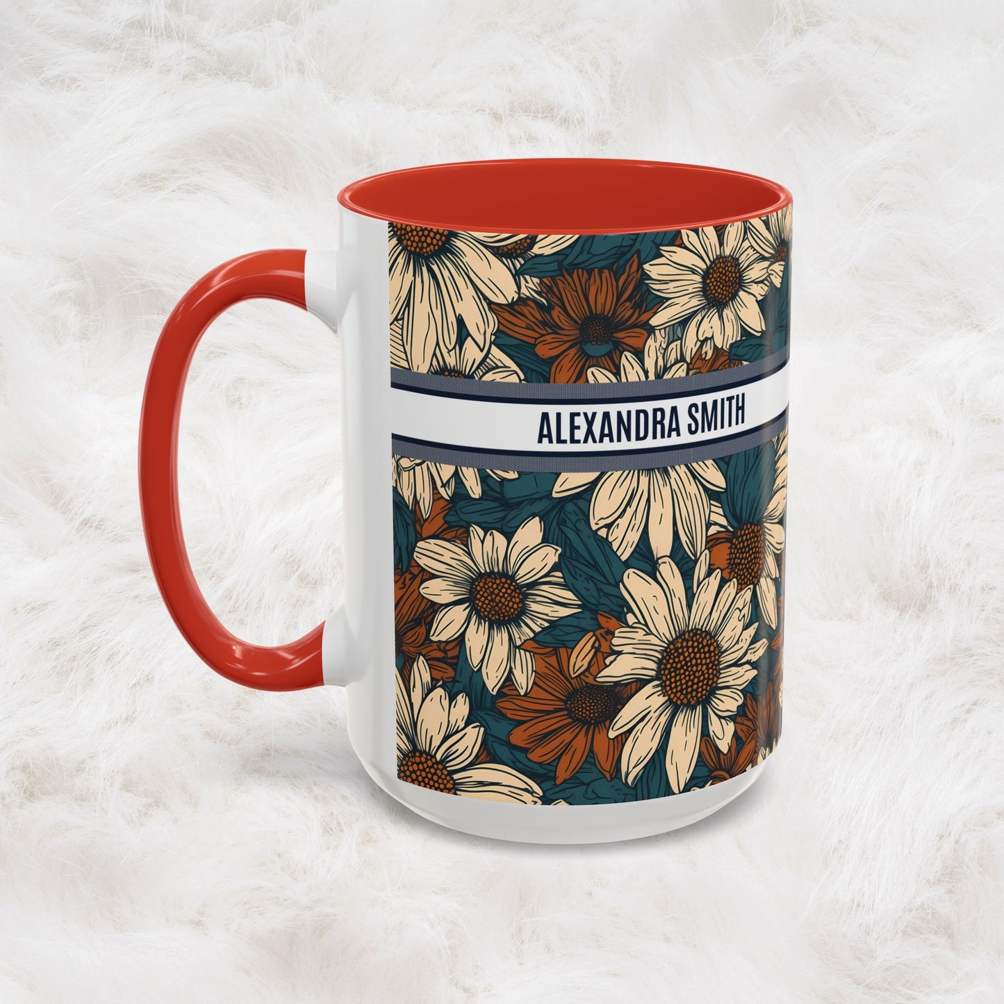 Personalized Name Text Daisy Floral Luxury Vintage Toile De Jouy French Pattern Accent Coffee Tea Mug