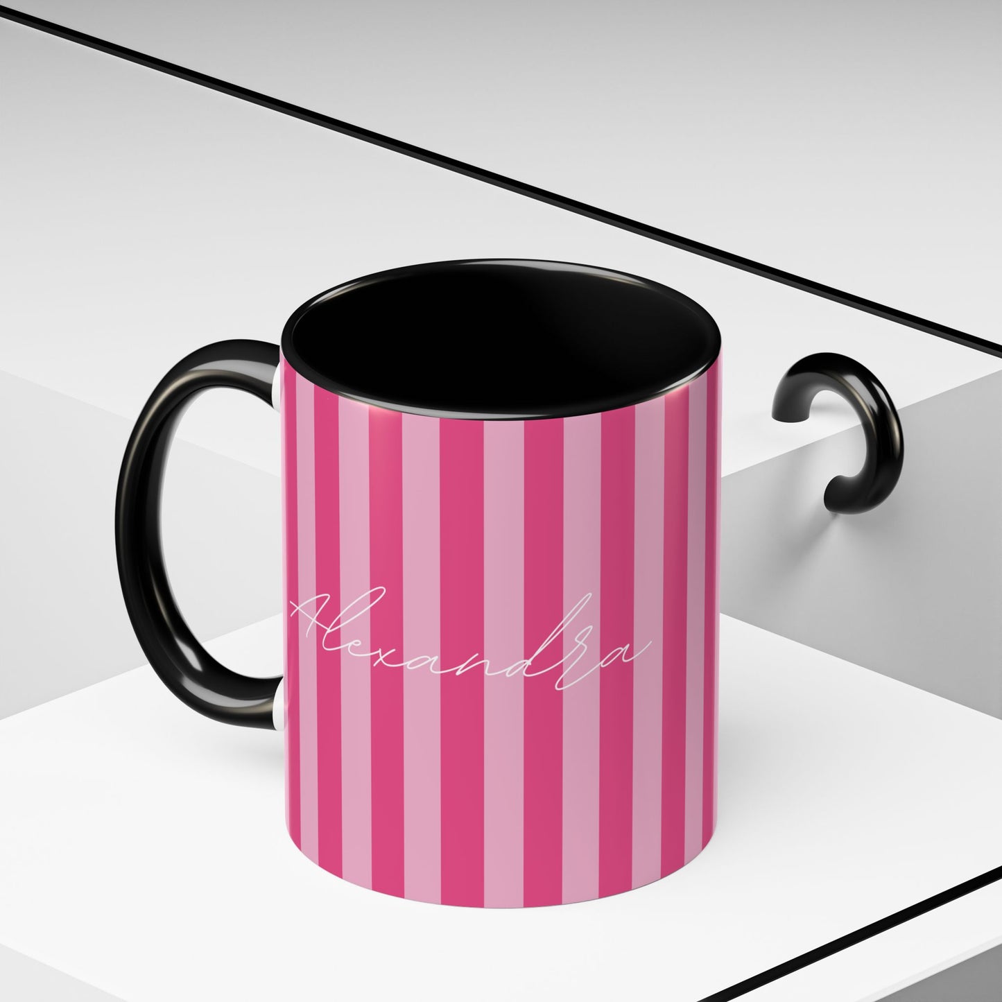 Personalized Name Pink Striped Coffee Tea Mug