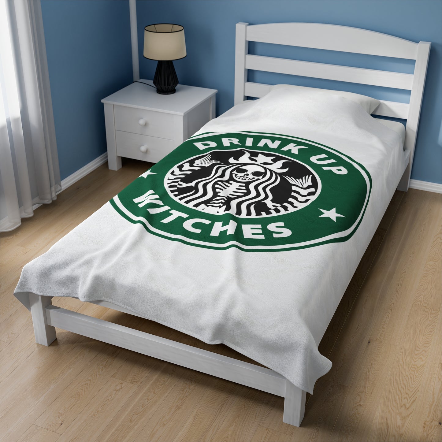 Funny Cozy Sofa Velveteen Plush Blanket Drink up Witches Skeleton Starbucks Fan