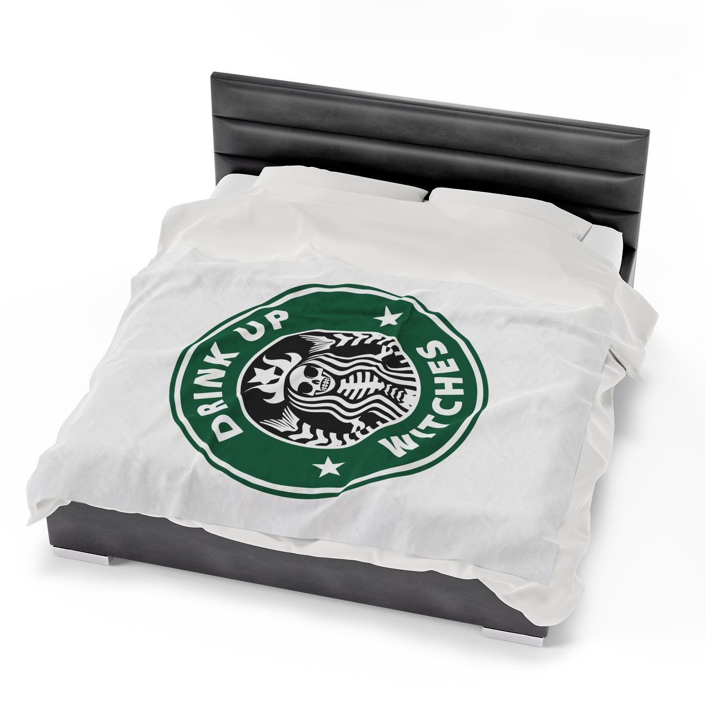 Funny Cozy Sofa Velveteen Plush Blanket Drink up Witches Skeleton Starbucks Fan