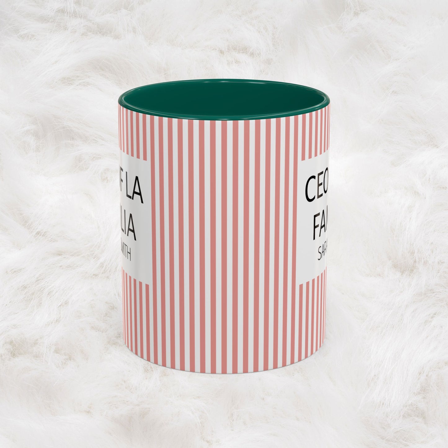 Personalized Name Pink Striped Coffee Tea Mug | Meaningful CEO of La Familia Gift for Mom, Wife, Women