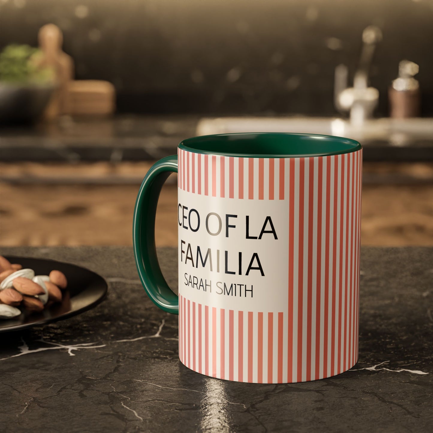 Personalized Name Pink Striped Coffee Tea Mug | Meaningful CEO of La Familia Gift for Mom, Wife, Women