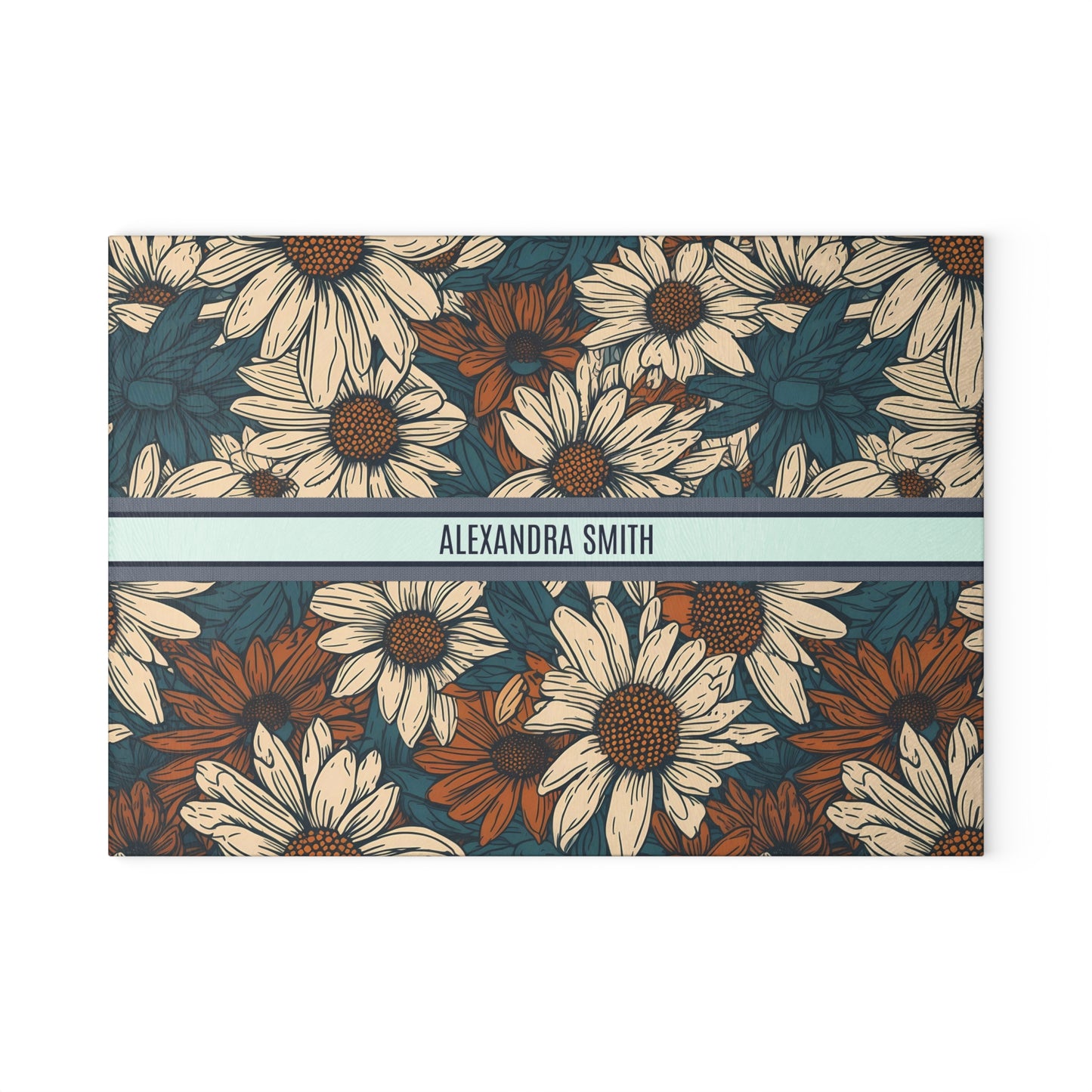 Personalized Name Text Daisy Floral Luxury Vintage Toile De Jouy French Pattern Glass Cutting Board