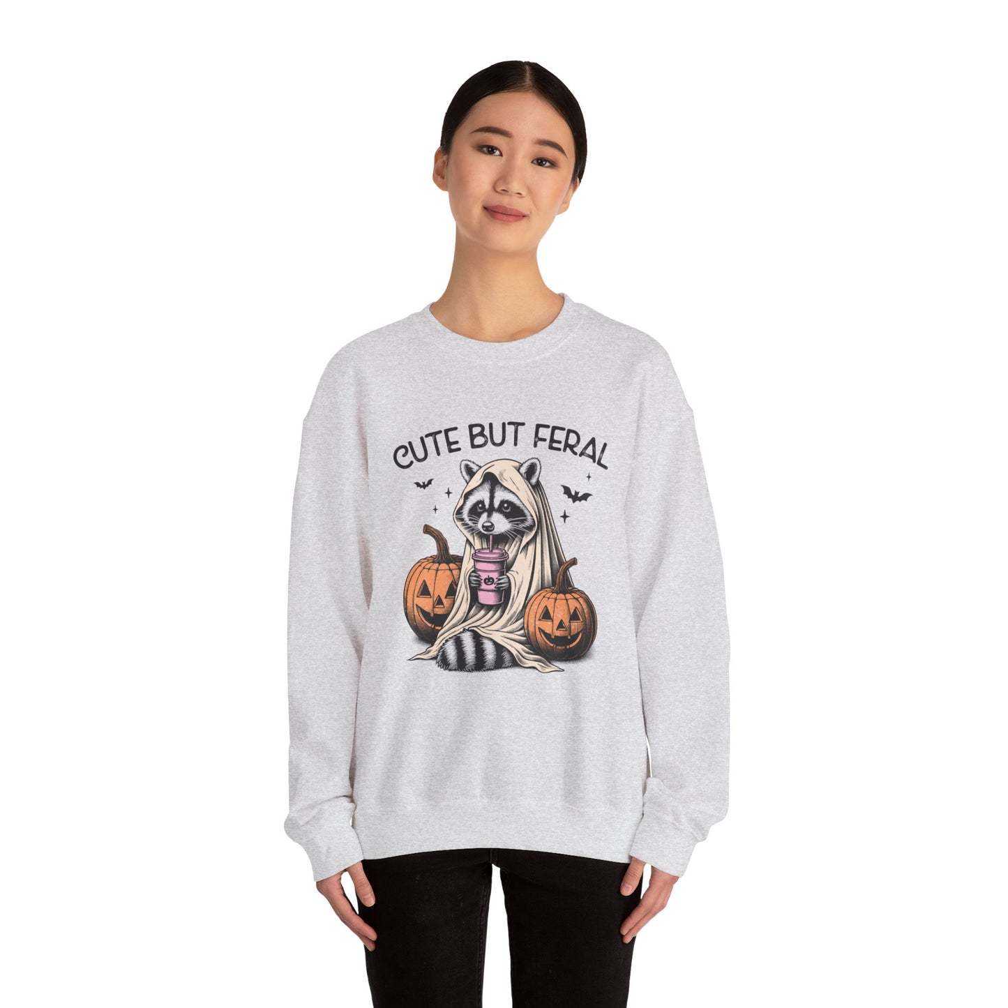 Raccoon Unisex Heavy Blend™ Crewneck Sweatshirt Cute and Feral Halloween Season Gift Ideas