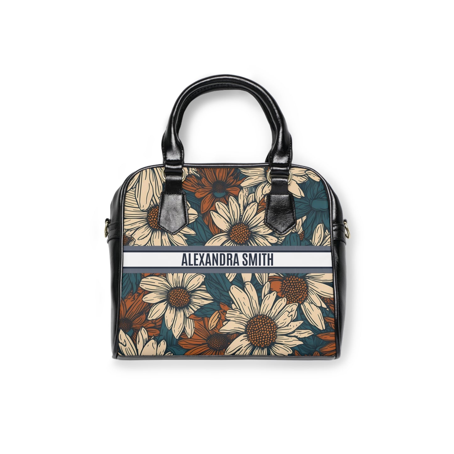 Personalized Name Text Daisy Floral Shoulder Handbag | Birthday Anniversary Christmas Travel Gift Ideas