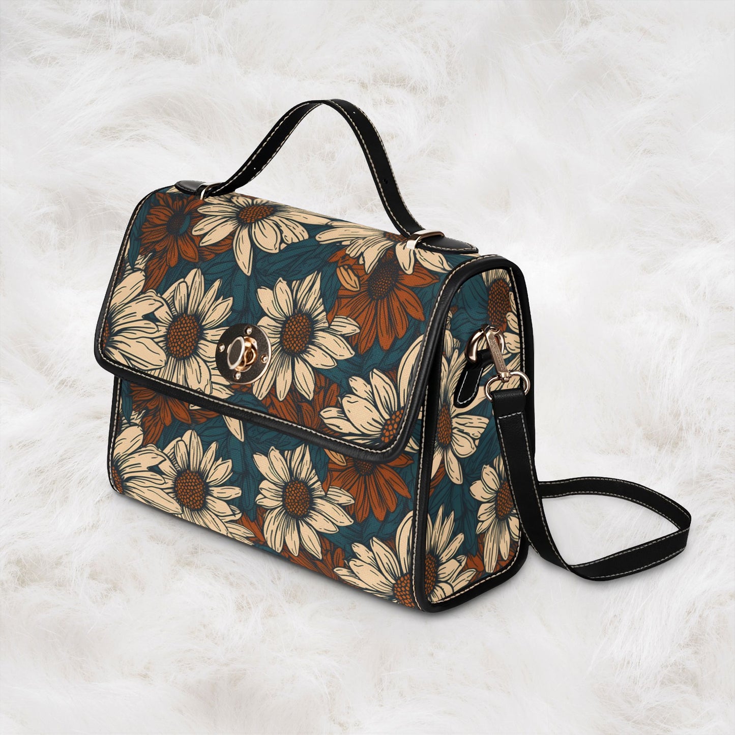 Daisy Floral Waterproof Canvas Bag | Vintage Sunflower Satchel Crossbody Shoulder Tote Handbag