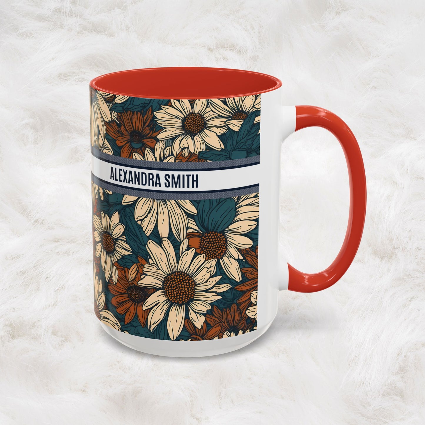 Personalized Name Text Daisy Floral Luxury Vintage Toile De Jouy French Pattern Accent Coffee Tea Mug