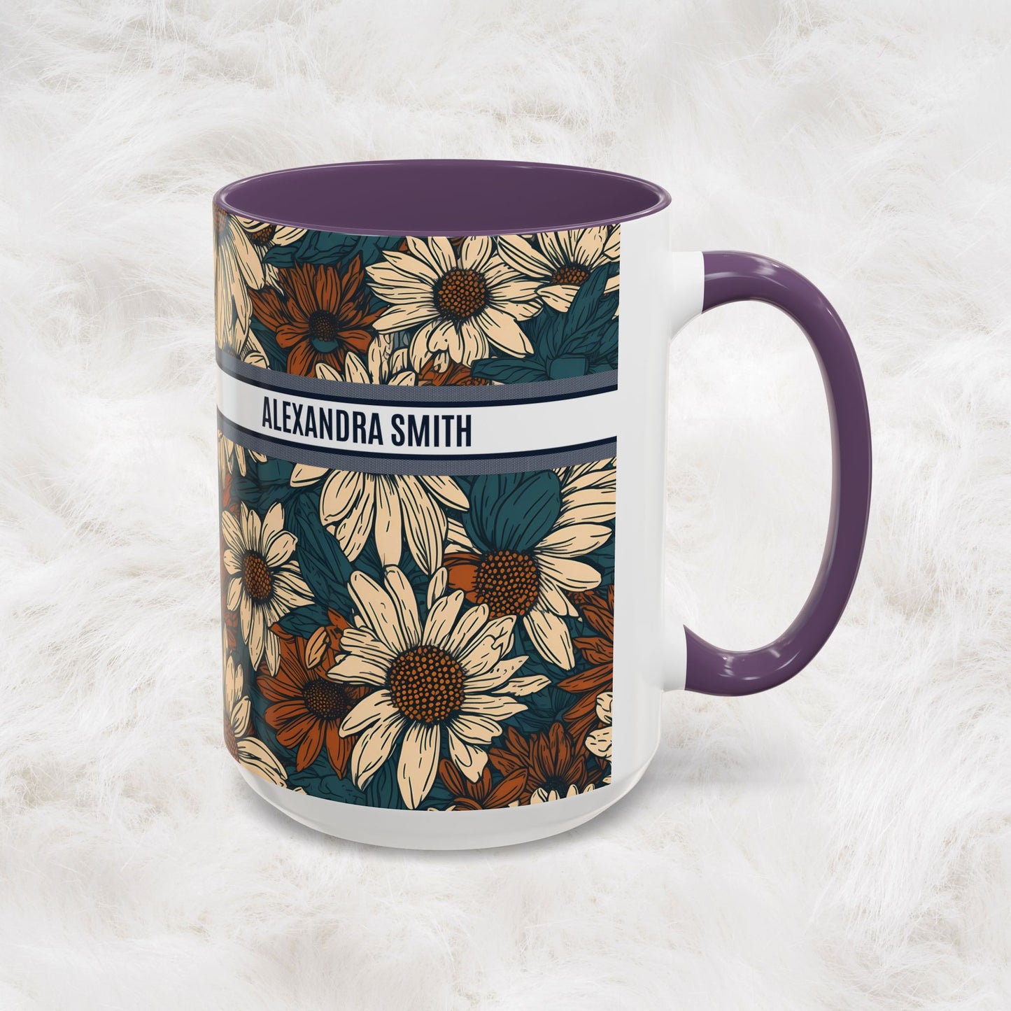 Personalized Name Text Daisy Floral Luxury Vintage Toile De Jouy French Pattern Accent Coffee Tea Mug