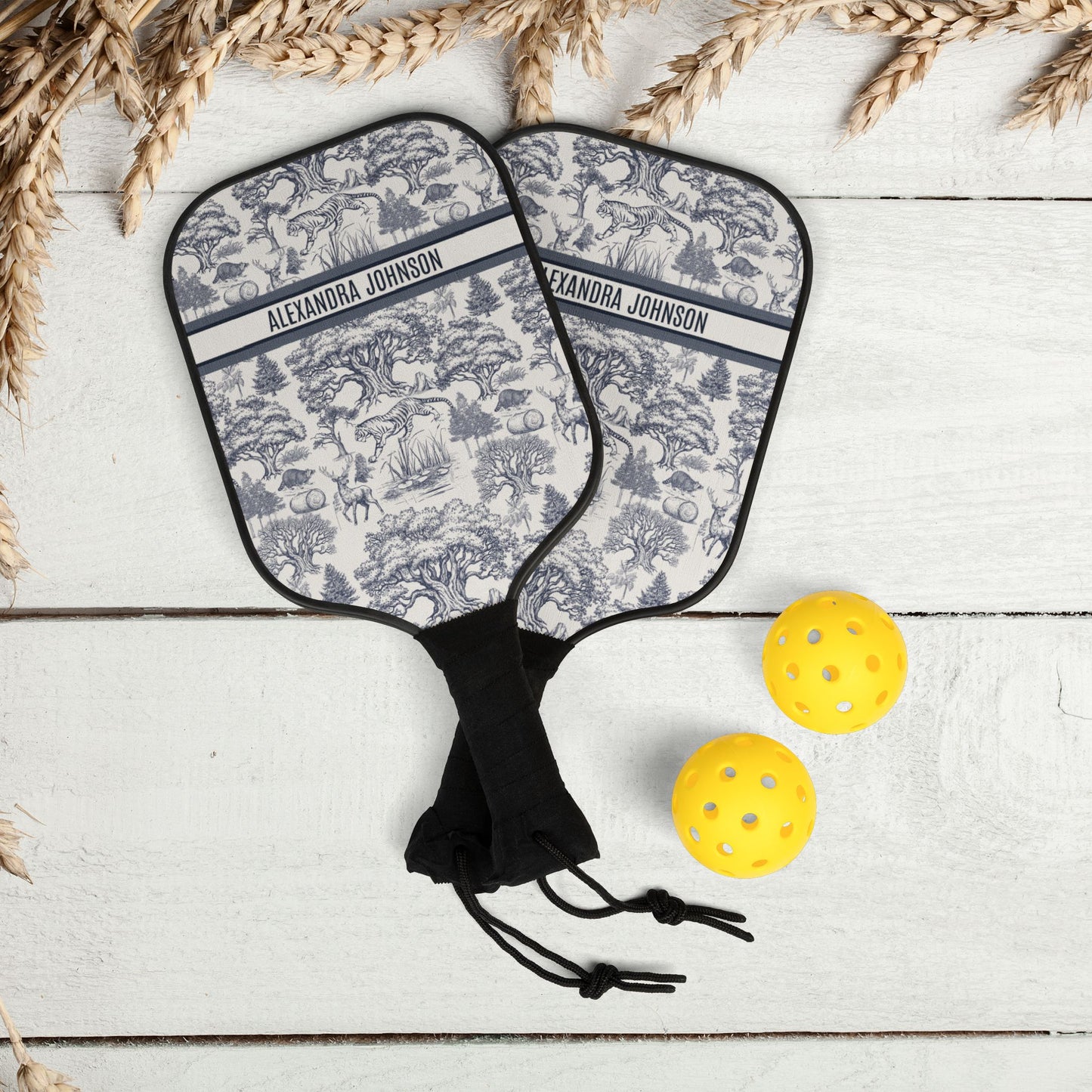 Personalized Name Luxury Vintage Toile De Jouy French Nature Landscape Pickleball Paddle Set Version 2