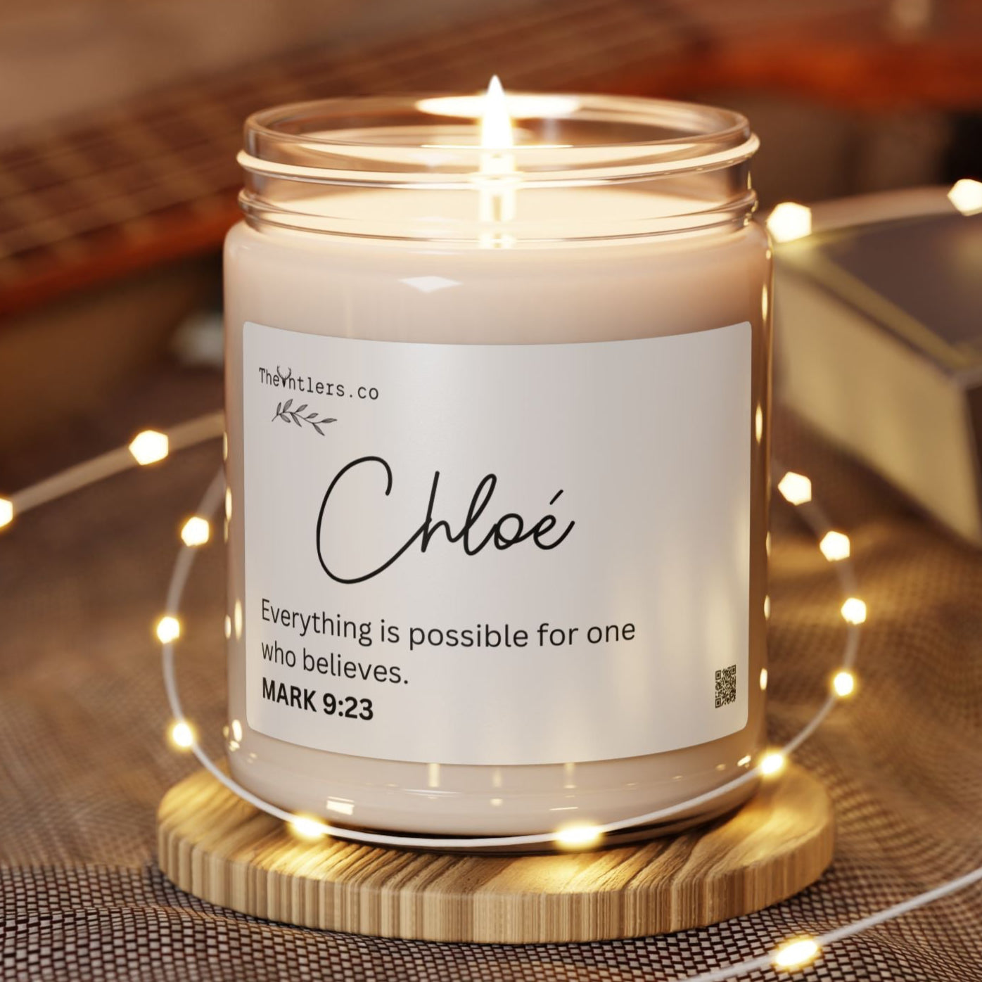 Personalized Name & Scripture Soy Wax Candle, Decoration Gift Idea, Eco Friendly 9oz. Mark 9:23. Inspiration Mental Healing
