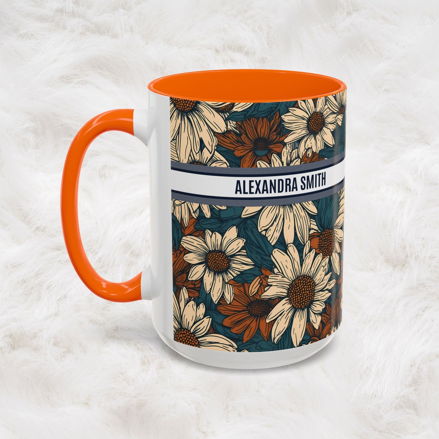 Personalized Name Text Daisy Floral Luxury Vintage Toile De Jouy French Pattern Accent Coffee Tea Mug