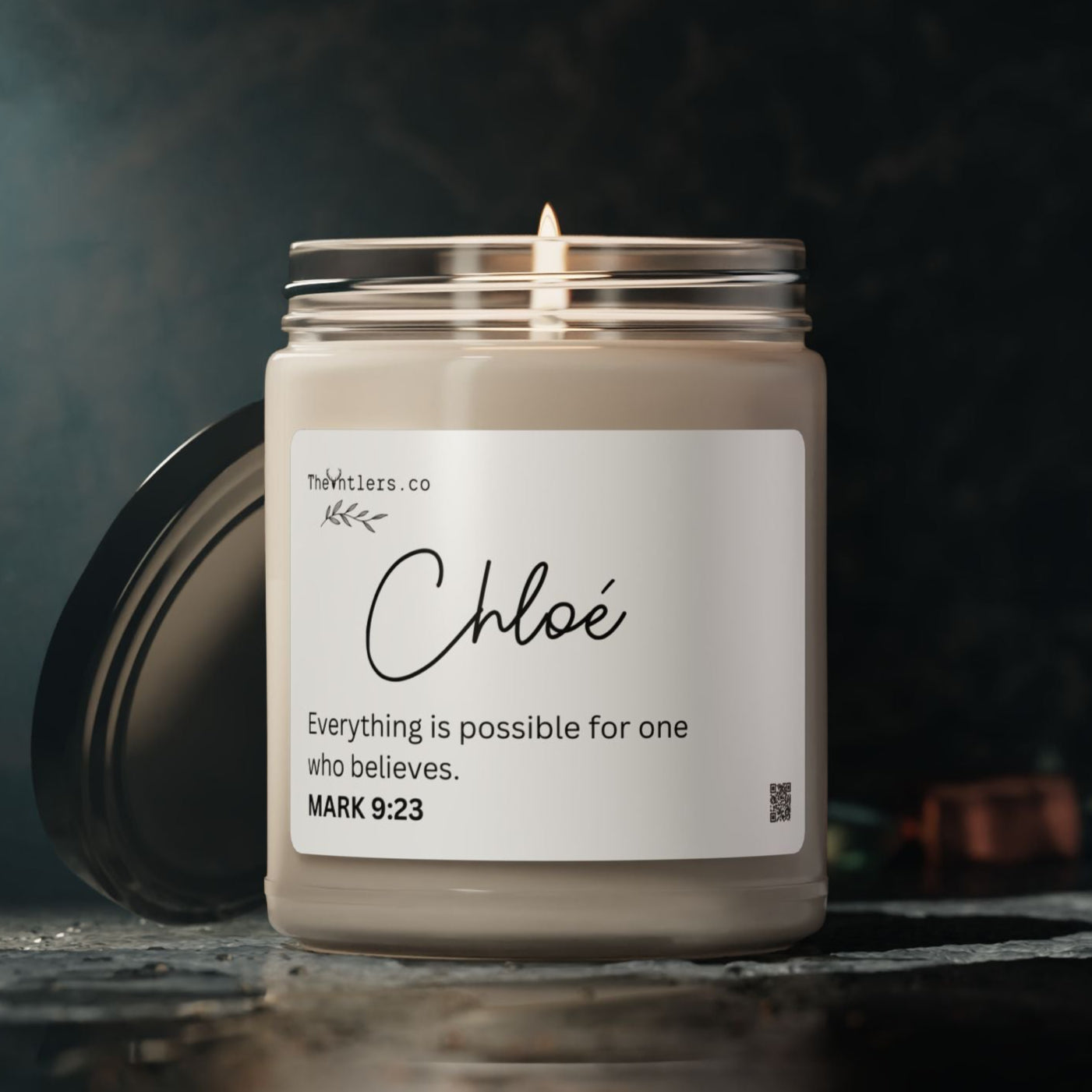 Personalized Name & Scripture Soy Wax Candle, Decoration Gift Idea, Eco Friendly 9oz. Mark 9:23. Inspiration Mental Healing