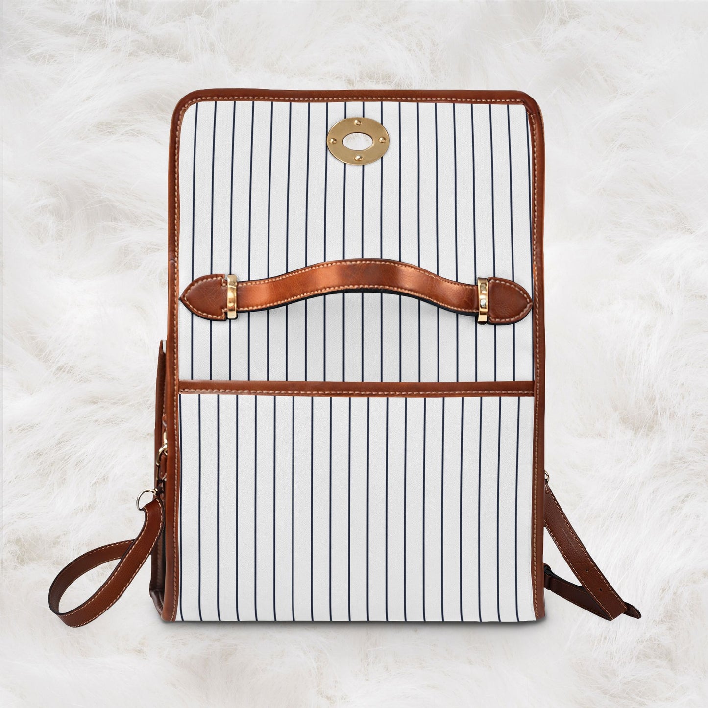 Personalized Name Waterproof Canvas Bag | Classic Navy Pinstripe Crossbody Shoulder Tote Handbag