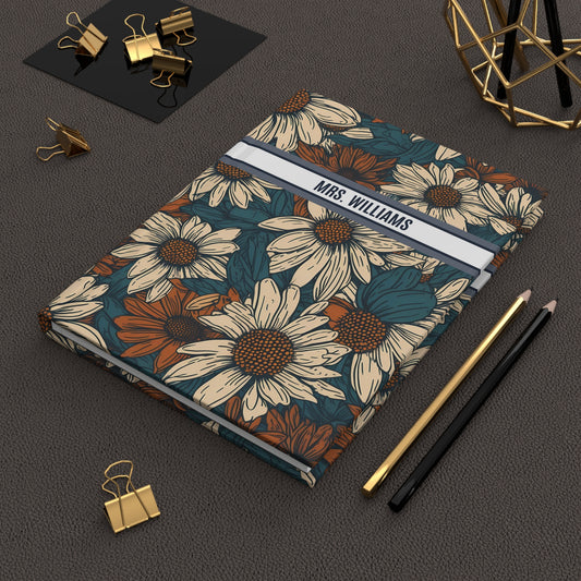 Personalized Name Text Daisy Floral Luxury Vintage Toile De Jouy French Pattern Journal Notebook