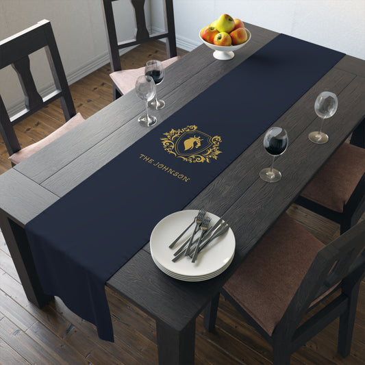 Personalized Family Name Luxury Royal Navy Gold Home DecorTable Runner