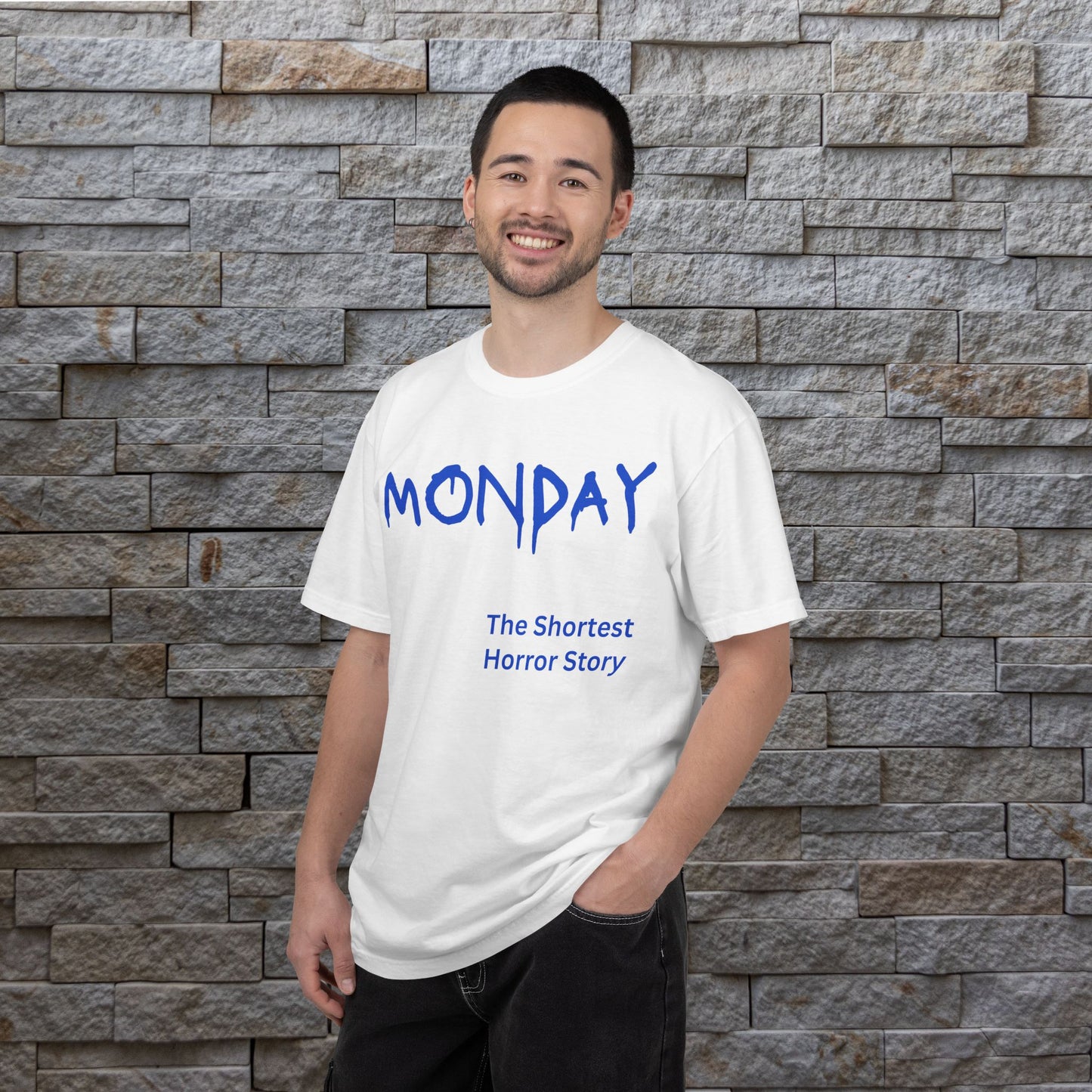 Monday The Shortest Horror Story Garment-dyed Cotton T-Shirt | Birthday Christmas Funny Work Meme Gift Idea