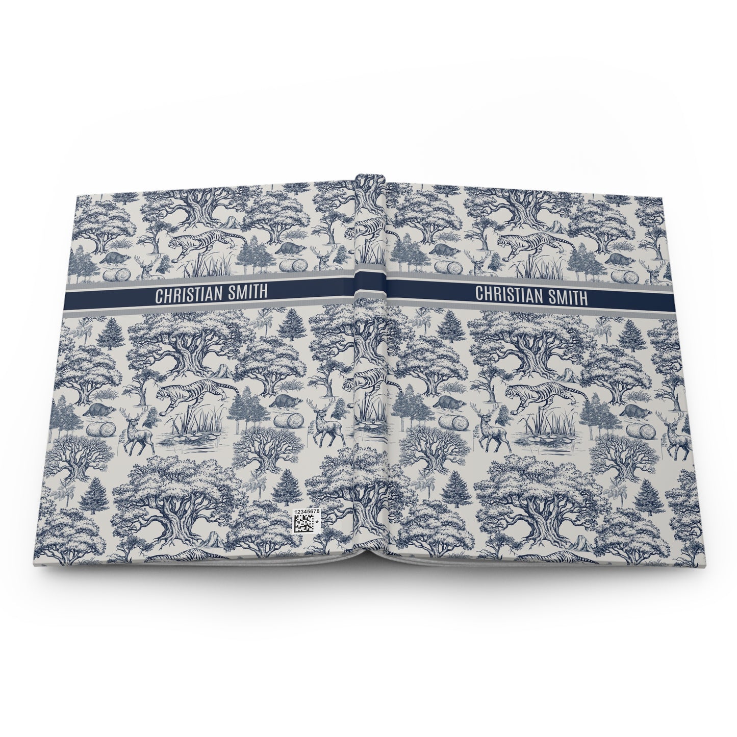 Personalized Name Toile De Jouy Seamless Nature Landscape Pattern Hardcover Journal Version 1